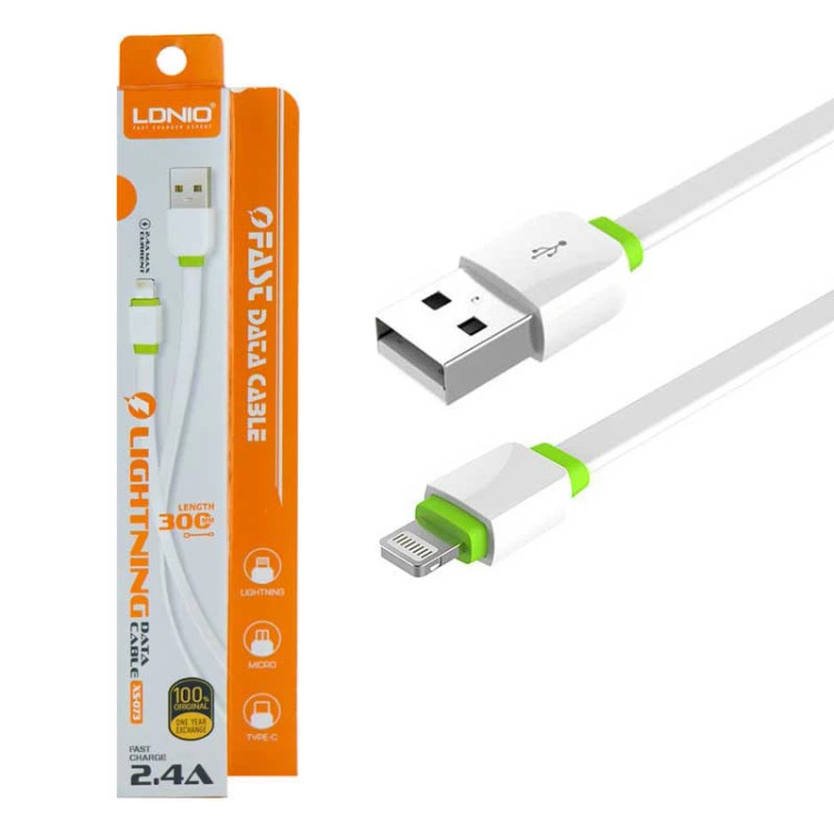 کابل پاور بانکی آیفون ، USB به لایتنینگ الدینیو مدل XS-073 طول 0.3 متر