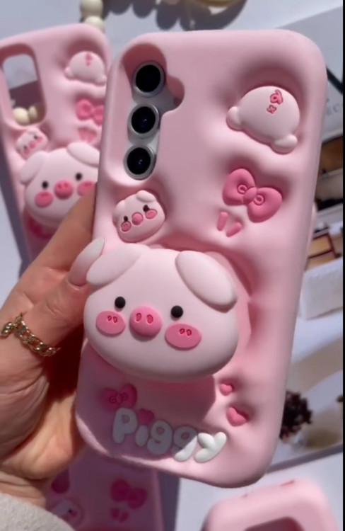 کاور صورتی طرح خوک پاپ سوکت دار iphone 13 promax فانتزی