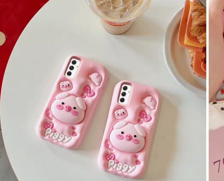 کاور صورتی طرح خوک پاپ سوکت دار iphone 13 promax فانتزی