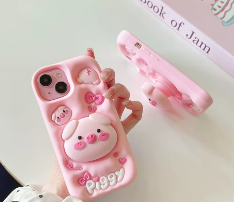 کاور صورتی طرح خوک پاپ سوکت دار iphone 13 promax فانتزی