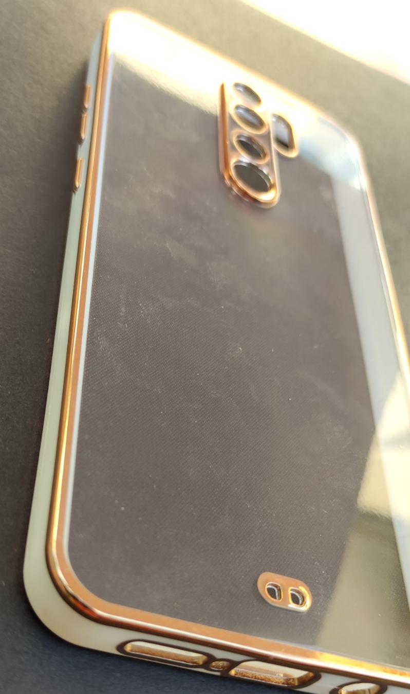 کاور مای کیس شیائومی نوت 8 پرو پشت شفاف دور سفید با حاشیه طلایی