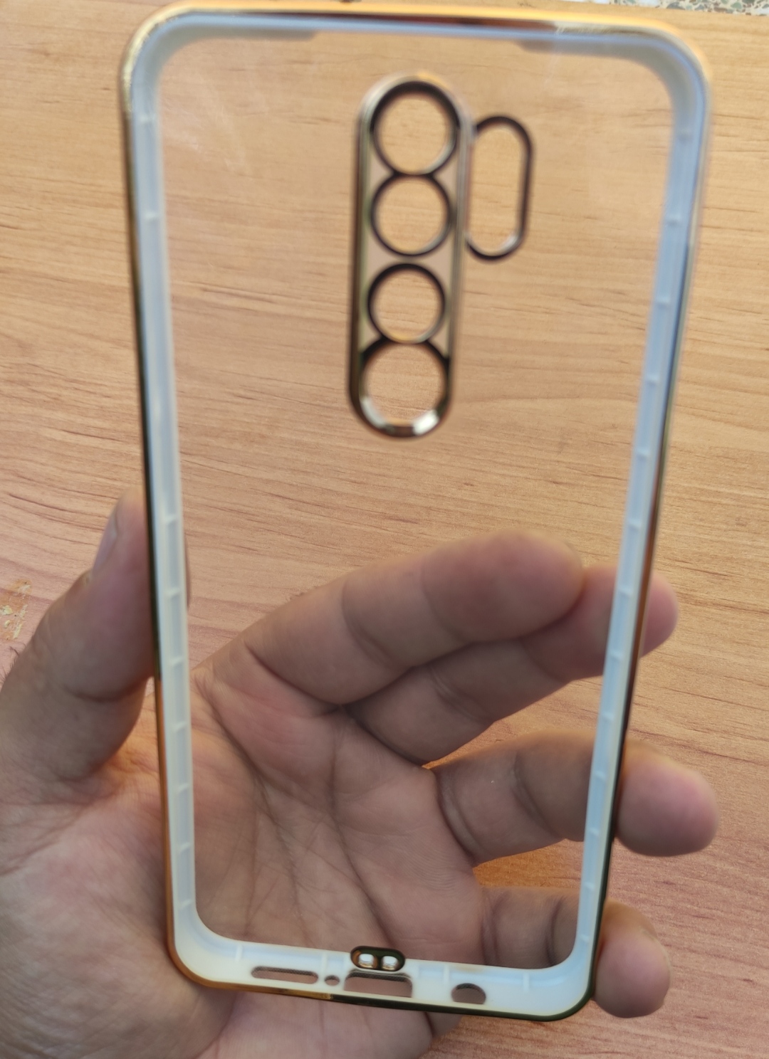 کاور مای کیس شیائومی نوت 8 پرو پشت شفاف دور سفید با حاشیه طلایی