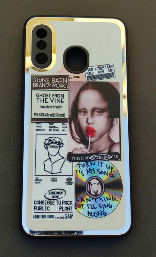 کاور فانتزی سامسونگ A20 و A30 طرح مونالیزا در حال خوردن آبنبات با محافظ لنز و سطح مات