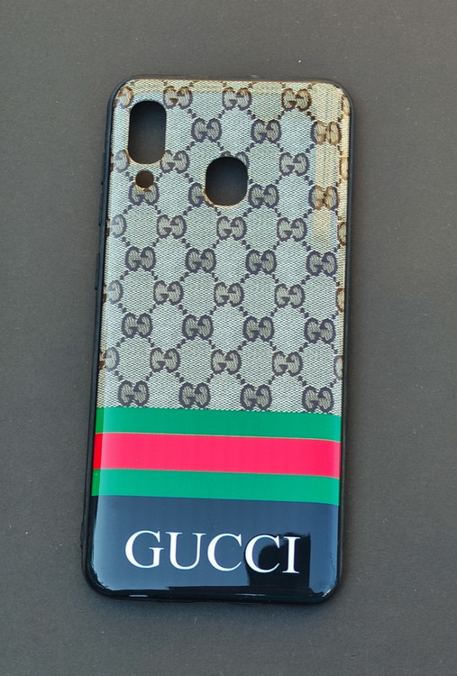 کاور لاکچری سامسونگ A20 و A30 طرح برند گوچی با چاپ رنگ ثابت و سطح براق