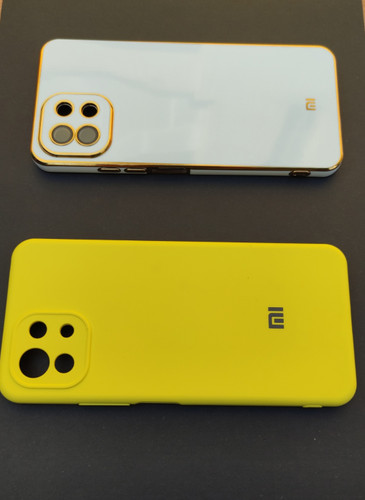 کاور My Case پشت سفید با فریم طلایی مخصوص Mi 11 Lite همراه با قاب سیلیکونی رایگان