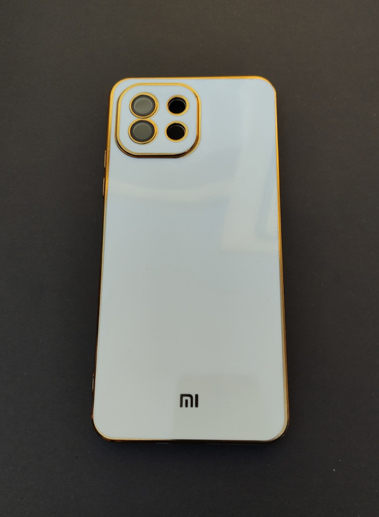 کاور My Case پشت سفید با فریم طلایی مخصوص Mi 11 Lite همراه با قاب سیلیکونی رایگان