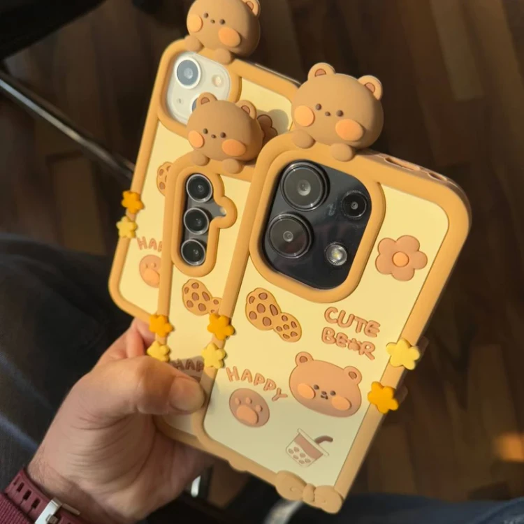 قاب گوشی طرح خرس فانتزی Cute Bear سه‌بعدی سیلیکونی | ضد ضربه و فانتزی دخترانه مناسب گوشی سامسونگ A25