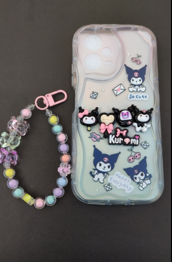 کاور آویزدار کرومی Xiaomi Note 12 5G با عروسک شیشه‌ای خرس و مهره رنگی