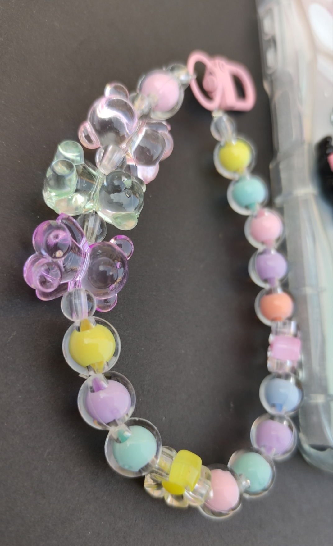 کاور آویزدار کرومی Xiaomi Note 12 5G با عروسک شیشه‌ای خرس و مهره رنگی