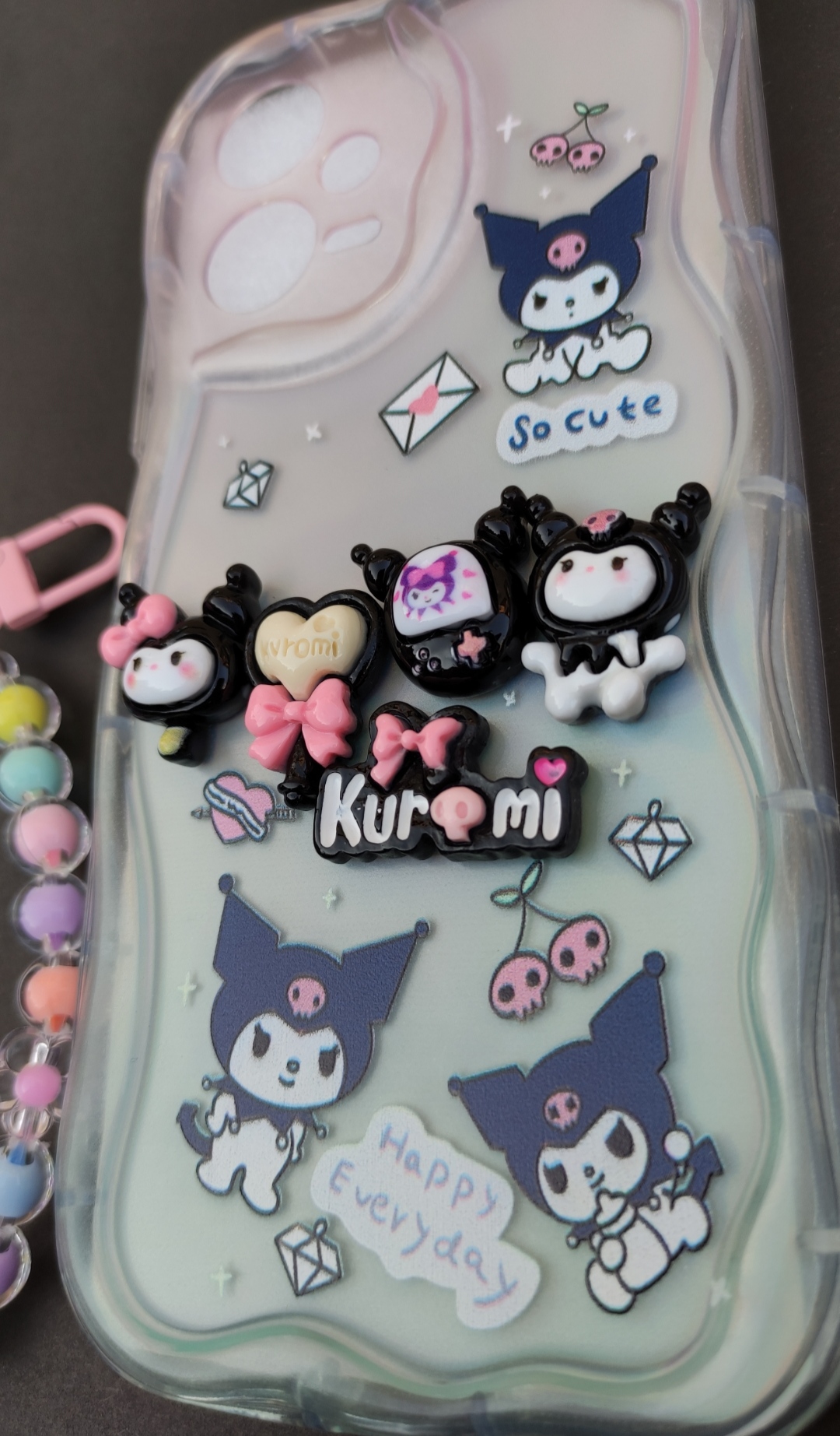 کاور آویزدار کرومی Xiaomi Note 12 5G با عروسک شیشه‌ای خرس و مهره رنگی