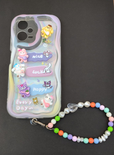 کاور هلوکیتی Note 12، قاب آویزدار Note12، کاور فانتزی شیائومی آویز دار Alt: کاور آویزدار Xiaomi Note 12 5G با عروسکهای کرومی و هلوکیتی و مهره رنگی