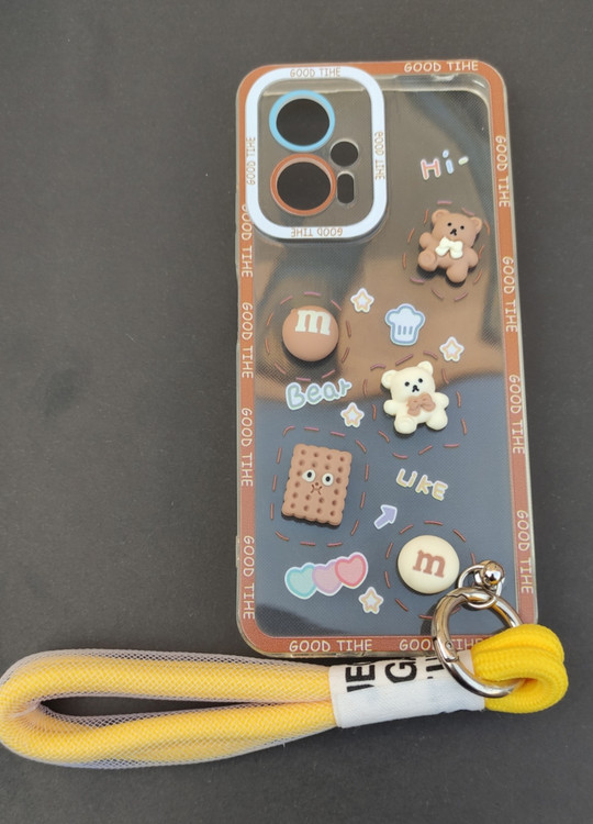 کاور شفاف Xiaomi X4 GT با عروسک خرس و بیسکویت و حاشیه قهوهای