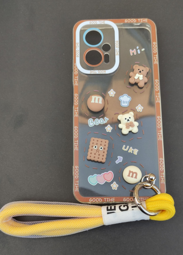 کاور شفاف Xiaomi X4 GT با عروسک خرس و بیسکویت و حاشیه قهوهای