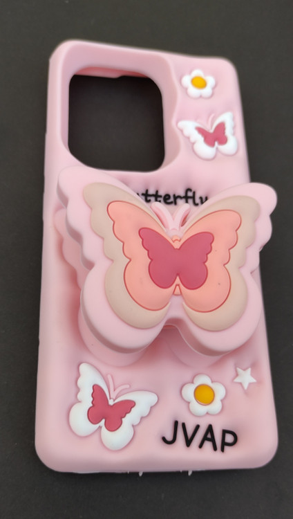 کاور برجسته سیلیکونی Redmi Note 13 4G صورتی پاپسوکت طرح پروانه