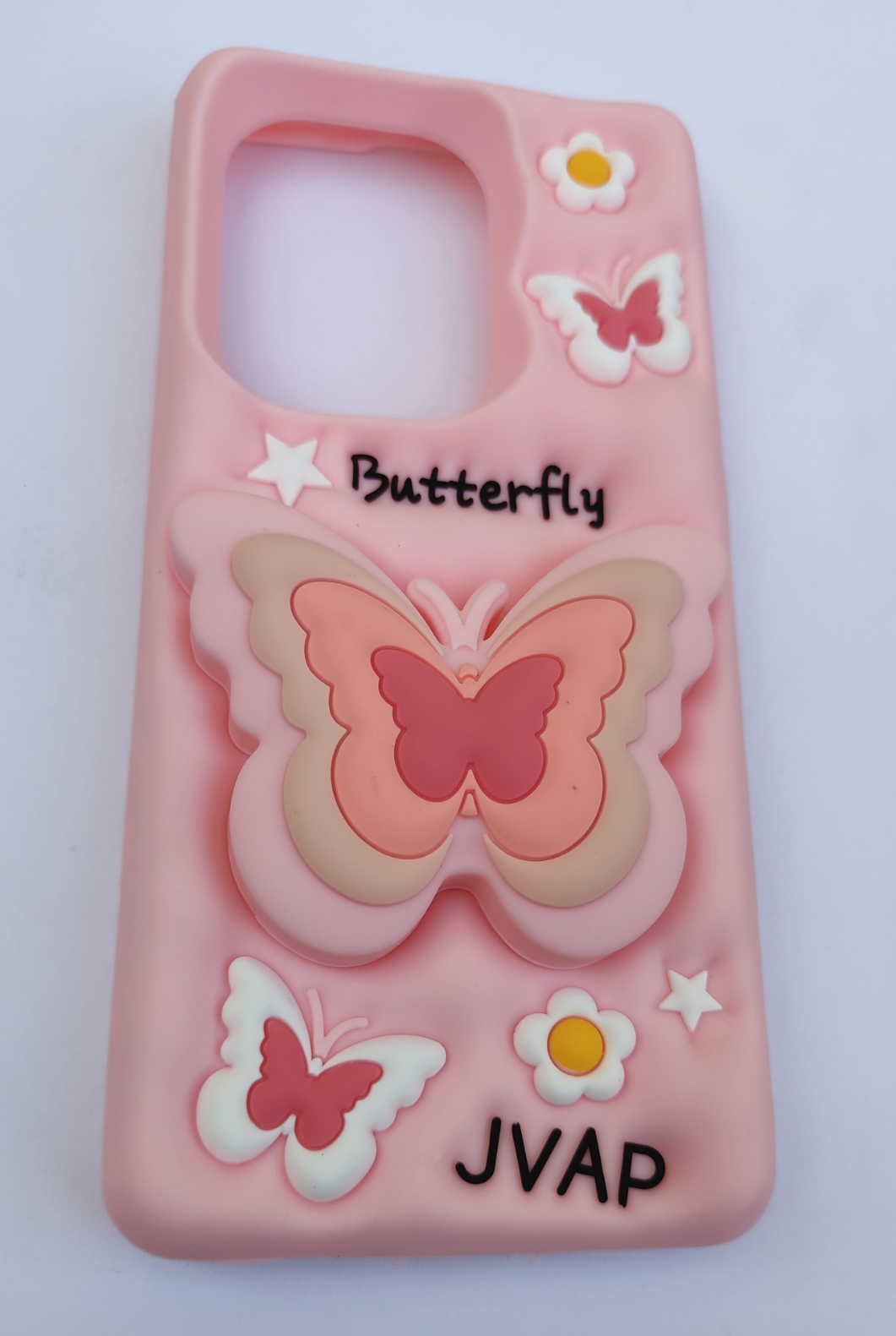 کاور برجسته سیلیکونی Redmi Note 13 4G صورتی پاپ‌سوکت طرح پروانه