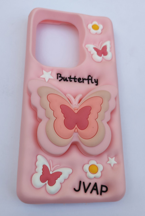 کاور برجسته سیلیکونی Redmi Note 13 4G صورتی پاپسوکت طرح پروانه