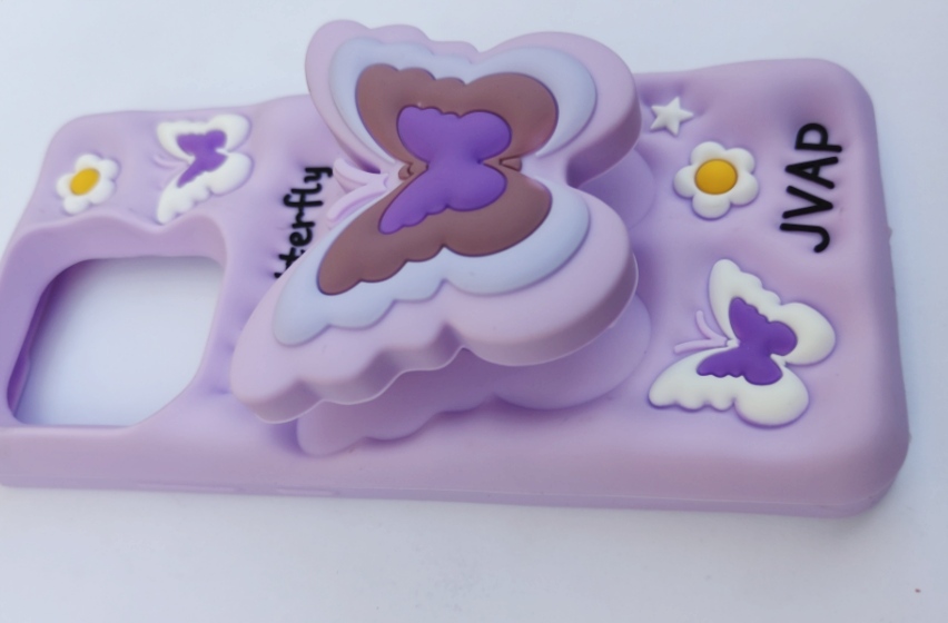 کاور برجسته سیلیکونی Redmi Note 13 4G بنفش پاپ‌سوکت طرح پروانه