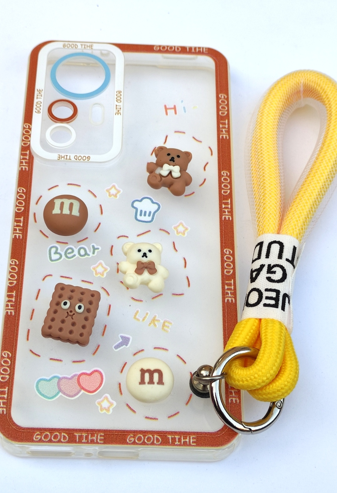 کاور شفاف Xiaomi Mi 12T Pro با عروسک خرس بیسکوییت برجسته و آویز زرد