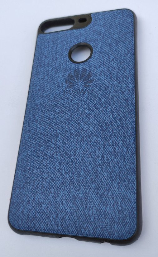 قاب پلاستیکی پشت پارچهای آبی مناسب Huawei Y7 2018