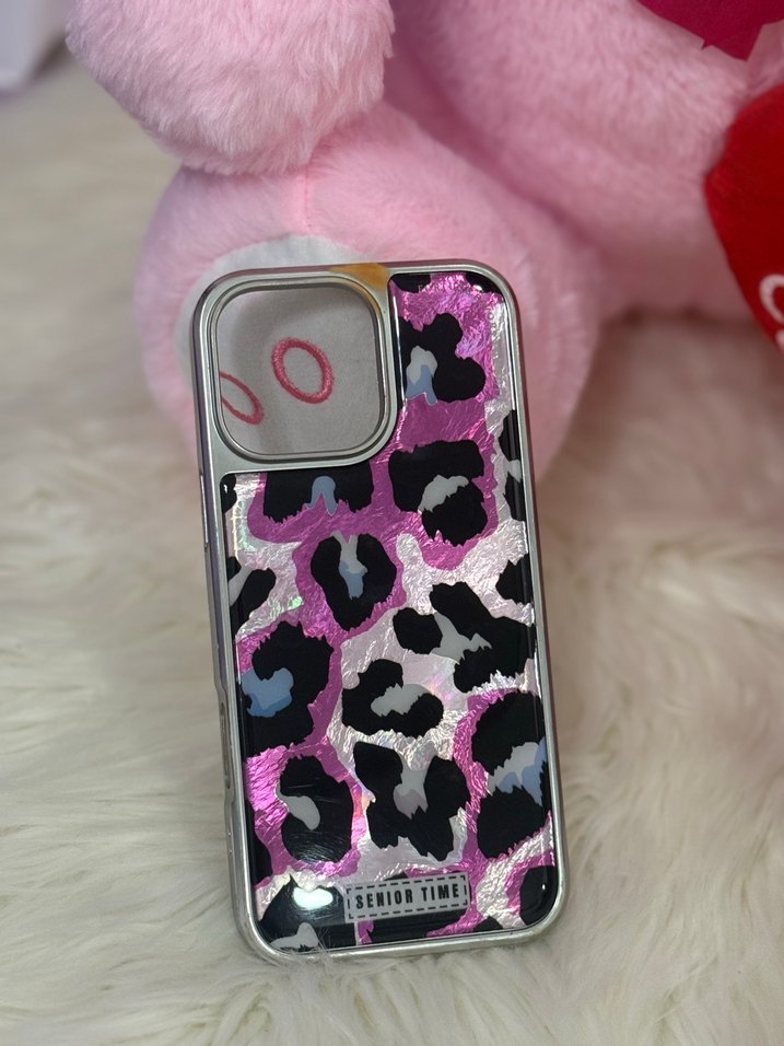 کاور سامسونگ A55 طرح دار فانتزی دخترانه پلنگی سیلور و صورتی