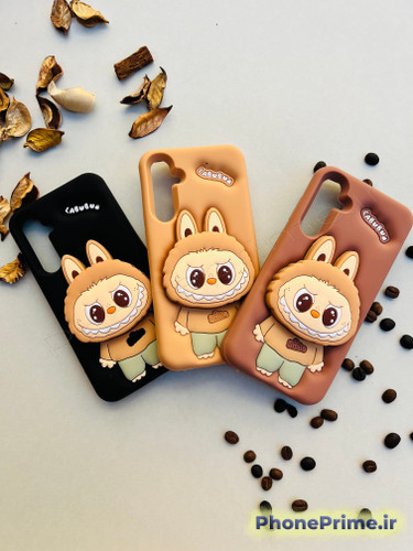 قاب Labubu سامسونگ S24 FE رنگ کرم با چاپ برجسته سهبعدی کاور فانتزی Labubu S24 FE رنگ قهوهای قاب مشکی S24 FE با محافظ کامل لنز