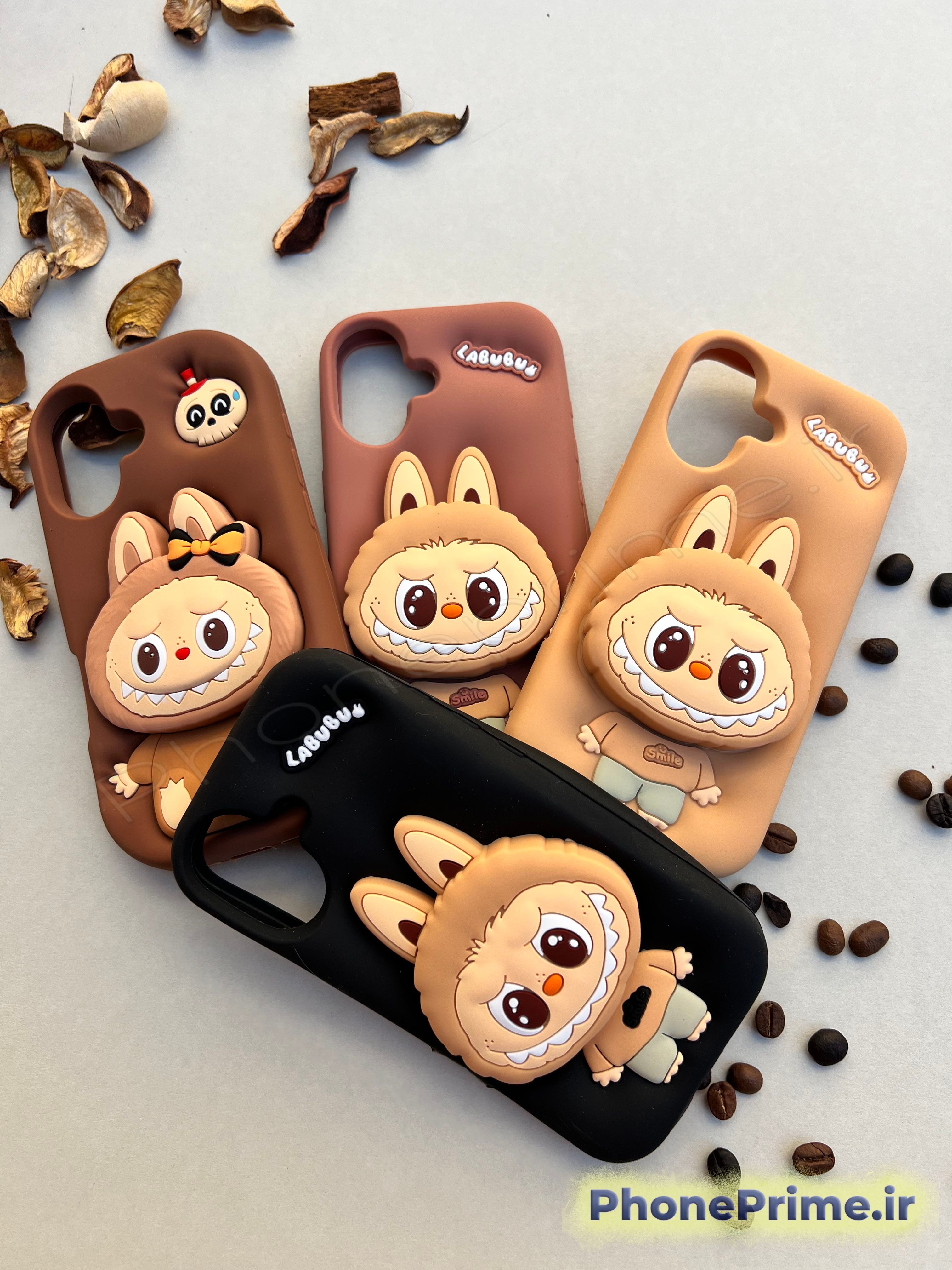 قاب Labubu سامسونگ S24 FE رنگ کرم با چاپ برجسته سه‌بعدی  کاور فانتزی Labubu S24 FE رنگ قهوه‌ای  قاب مشکی S24 FE با محافظ کامل لنز