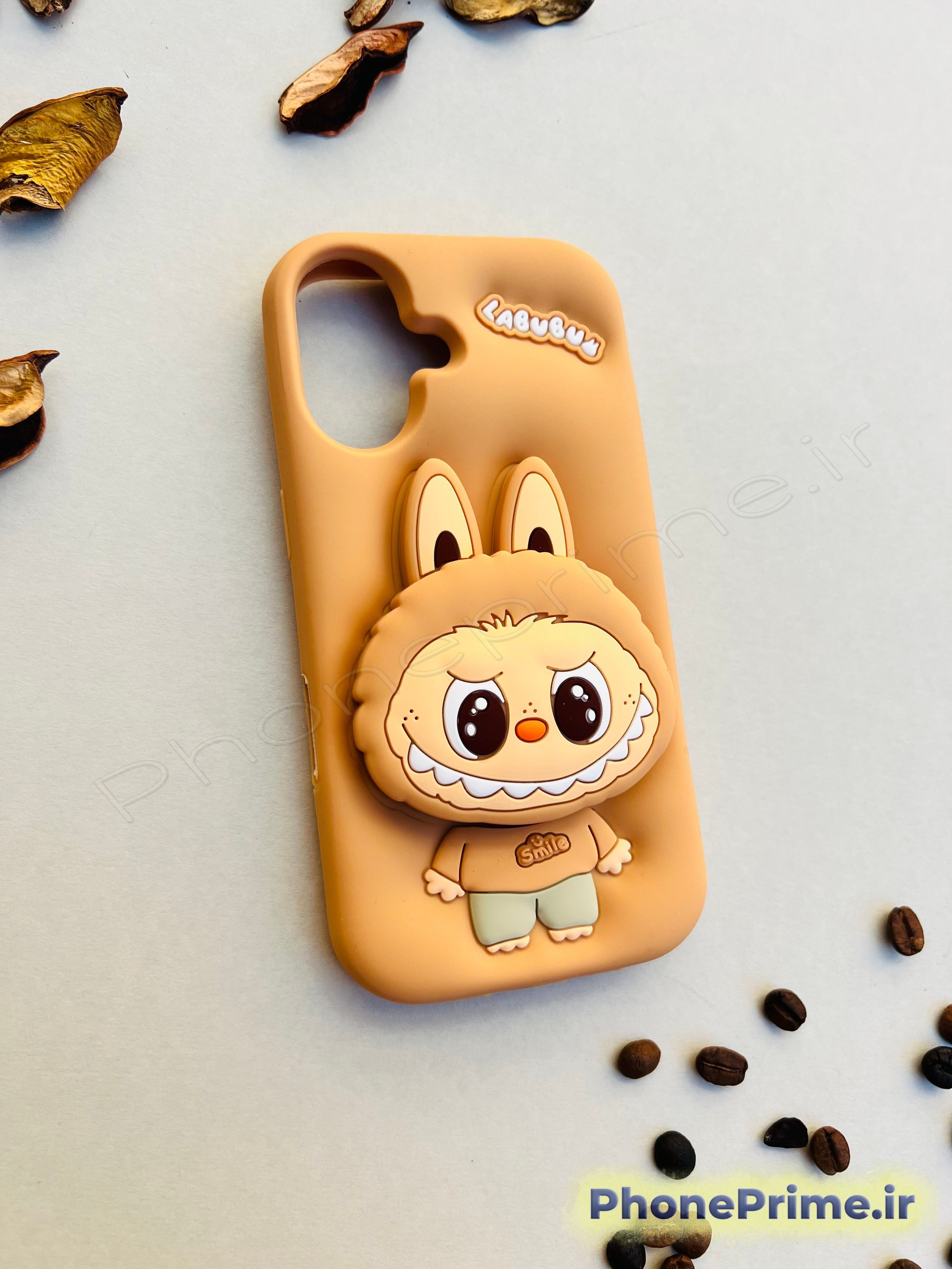 قاب Labubu A07 رنگ کرم با چاپ سه‌بعدی  کاور فانتزی A07 مدل Labubu رنگ قهوه‌ای  قاب مشکی A07 با محافظ دوربین