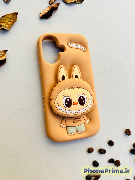 قاب Labubu A07 رنگ کرم با چاپ سهبعدی کاور فانتزی A07 مدل Labubu رنگ قهوهای قاب مشکی A07 با محافظ دوربین