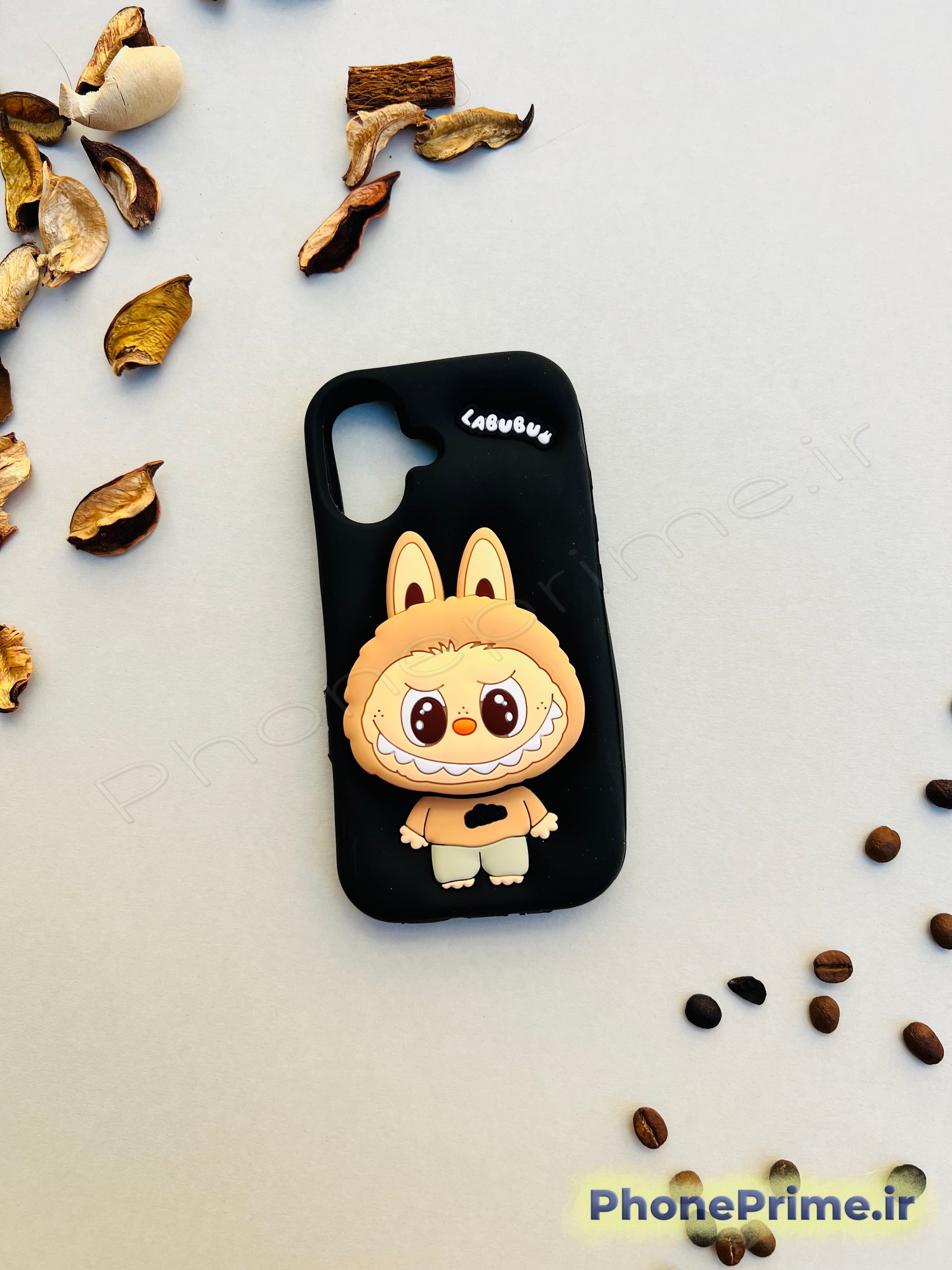 قاب Labubu A07 رنگ کرم با چاپ سه‌بعدی  کاور فانتزی A07 مدل Labubu رنگ قهوه‌ای  قاب مشکی A07 با محافظ دوربین