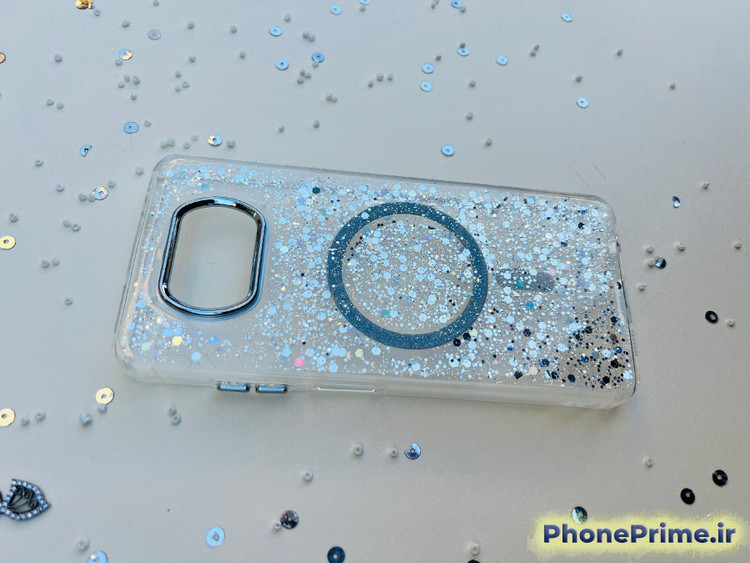 کاور شفاف اکلیلی شاین نقرهای با حلقه مگسیف و دور لنز کرومی مناسب گوشی Poco X3 – قاب براق پولکی محافظتی