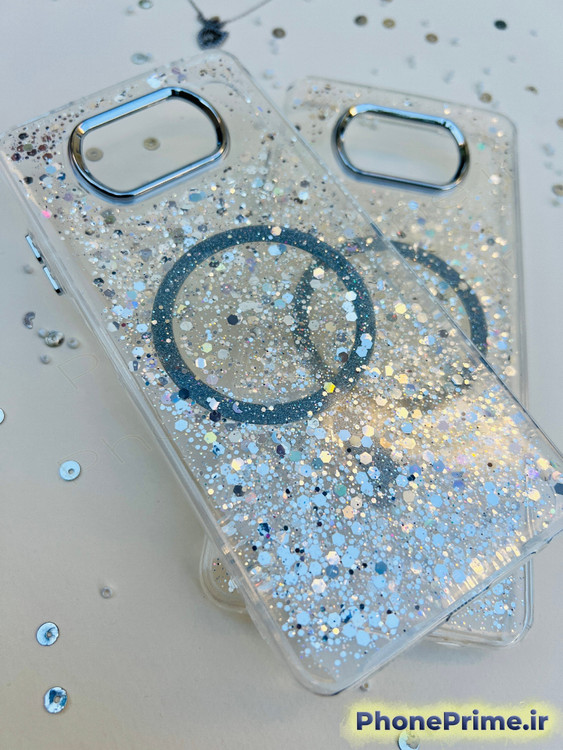 کاور شفاف اکلیلی شاین نقرهای با حلقه مگسیف و دور لنز کرومی مناسب گوشی Poco X3 – قاب براق پولکی محافظتی