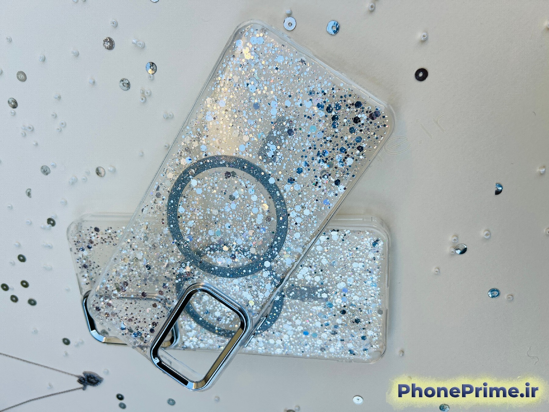 کاور شفاف اکلیلی شاین نقرهای با مگسیف و دور لنز نقرهای مناسب شیائومی note 11 , note 11 s , note 12 s – قاب پولکی براق محافظتی