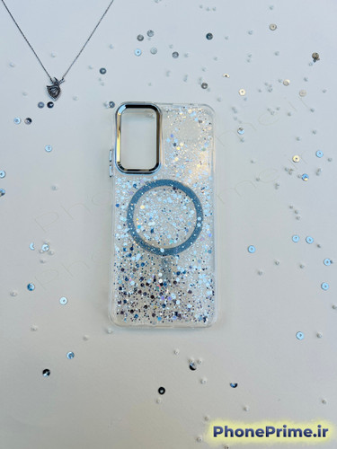 کاور شفاف اکلیلی شاین نقرهای با مگسیف و دور لنز نقرهای مناسب شیائومی note 11 , note 11 s , note 12 s – قاب پولکی براق محافظتی