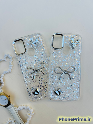 کاور شفاف اکلیلی شاین نقرهای سامسونگ A11 همراه با پاپیون و قلب شاین