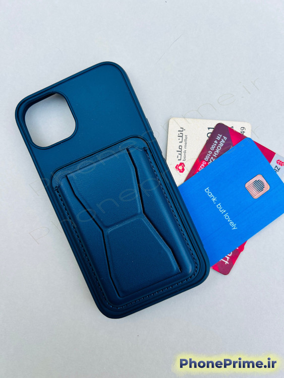 کاور چرمی ولت دار آیفون 13 سورمه ای