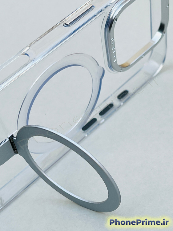 کاور شفاف با فریم تیتانیومی – مگسیف فلزی استند شو ، ضدزردی واقعی، فوقمقاوم و لاکچری