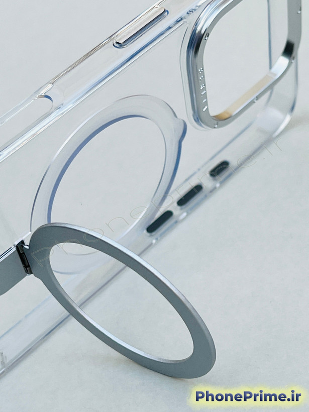 کاور شفاف با فریم تیتانیومی – مگسیف فلزی استند شو ، ضدزردی واقعی، فوقمقاوم و لاکچری