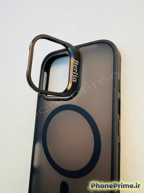 کاور مات مشکی آیفون 16 با فریم تیتانیومی و استند