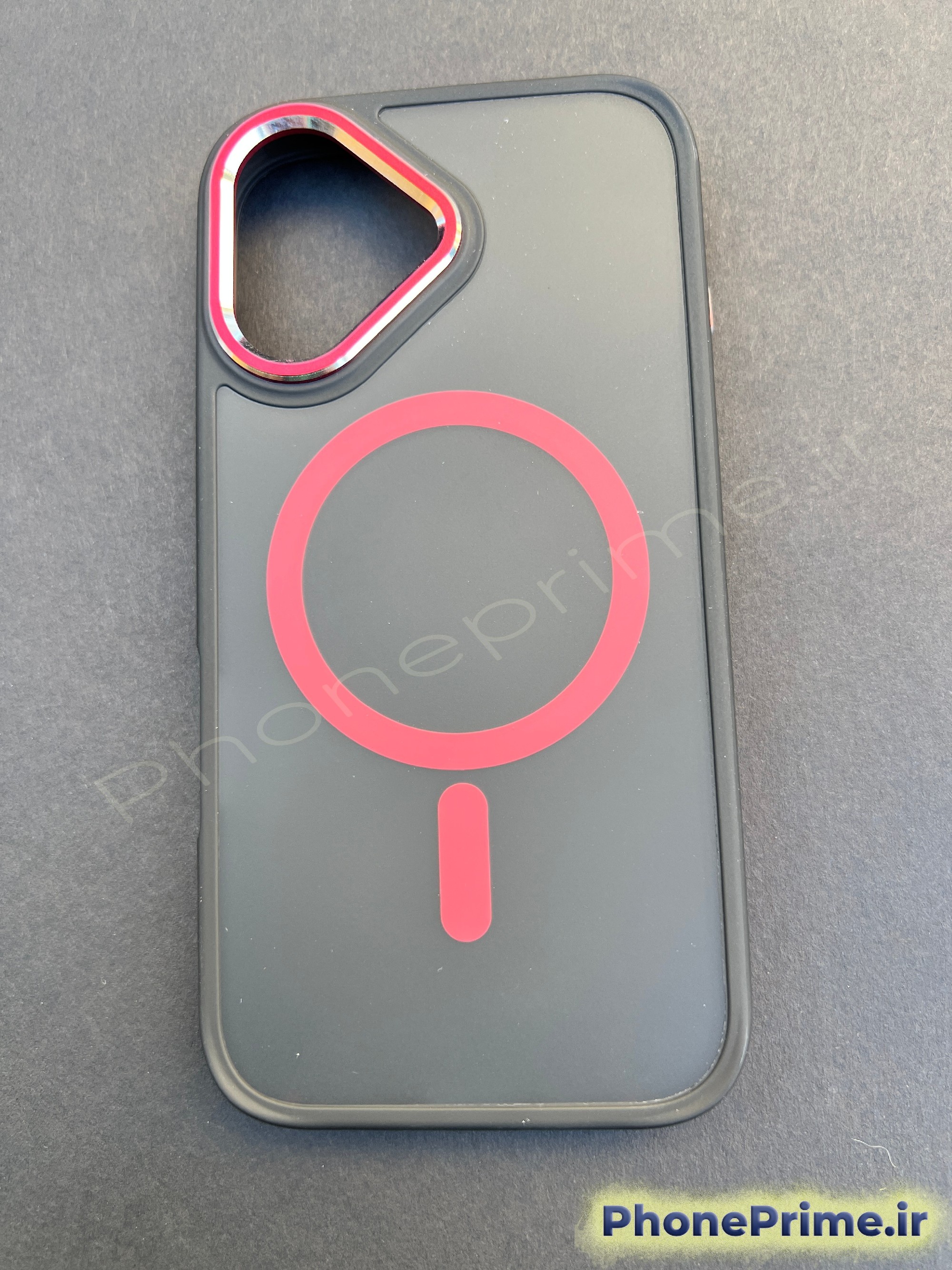 کاور پشت مات مقاوم آیفون 16 با فریم تیتانیومی قرمز و دور مشکی/قرمز – ضدضربه، مگ‌سیف اصلی، کیفیت لوکس