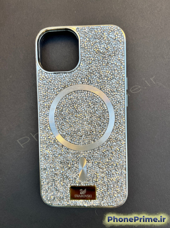 تصویر نزدیک از بافت کریستالی کاور آیفون 13 سیلور