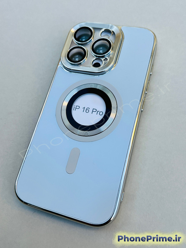 کاور لاکچری iPhone 16 Pro silver premium case