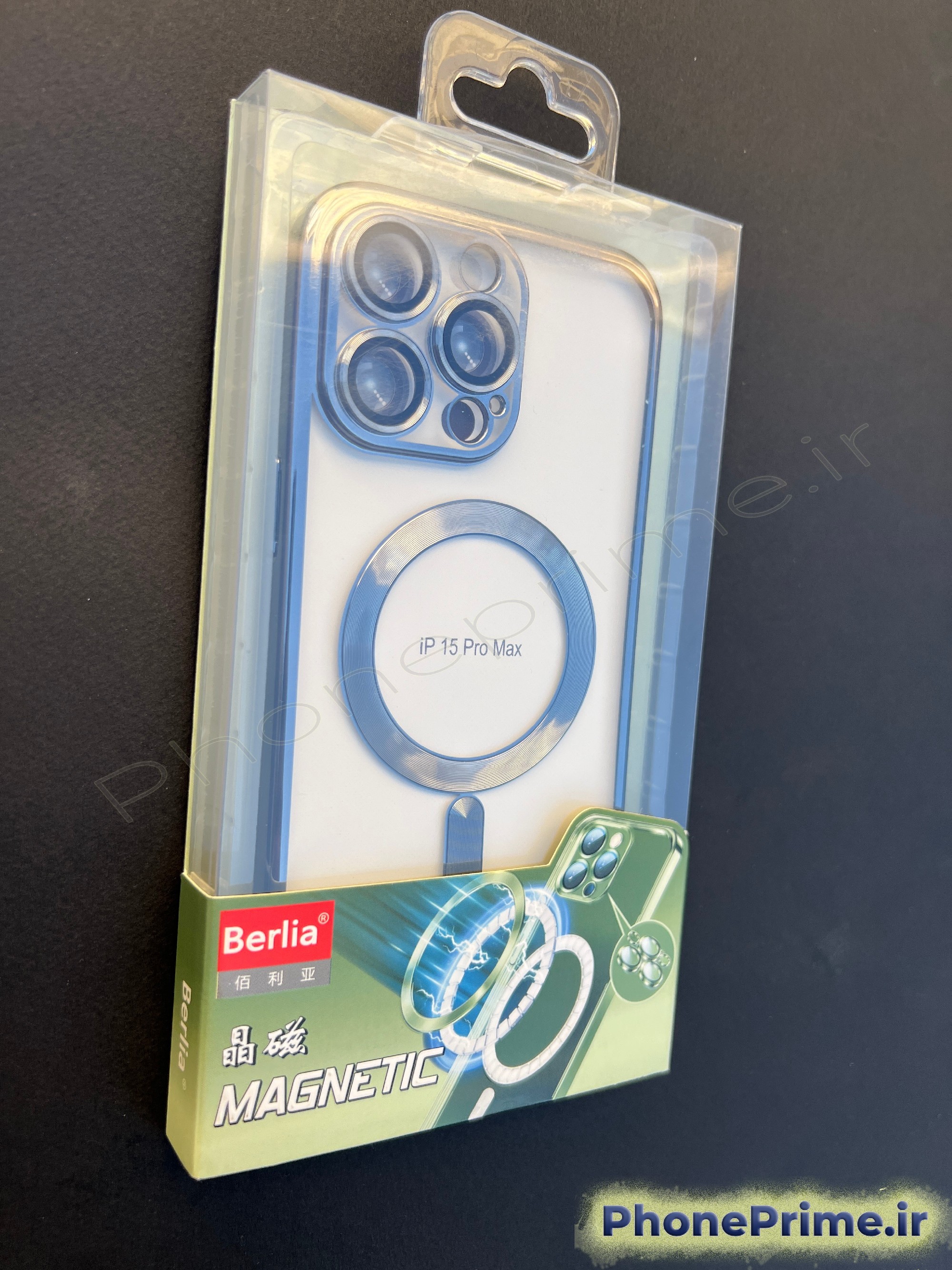 کاور شفاف تیتانیومی مگ‌سیف دار برند برلیا برای آیفون 15 پرومکس