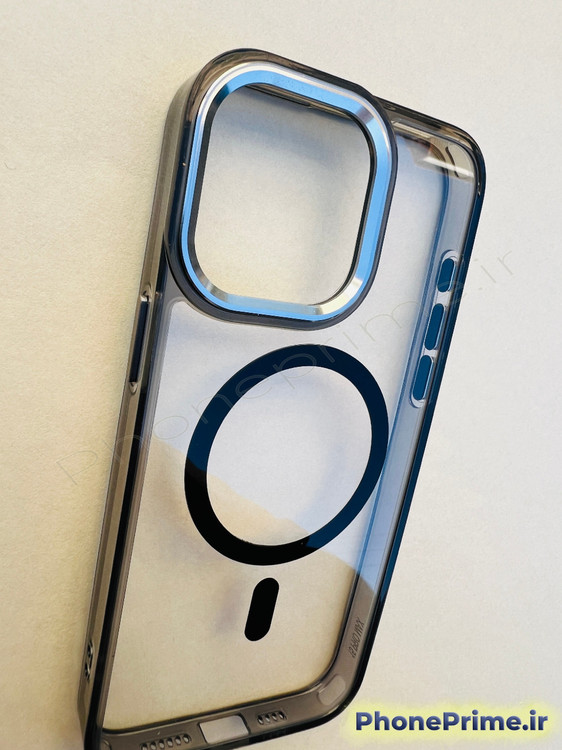 کاور شفاف مگسیف مشکی دودی آیفون 15 پرو مکس