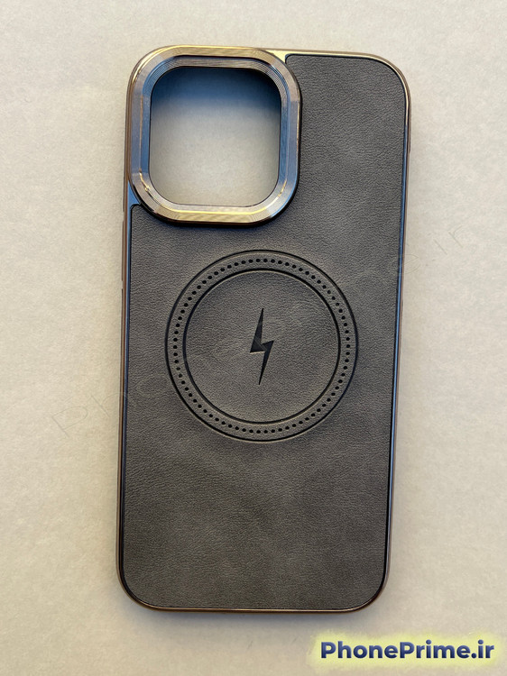 کاور چرمی اصل آیفون 15 پرومکس رنگ خاکستری | مگسیف اورجینال | کیفیت پریمیوم و شیک
