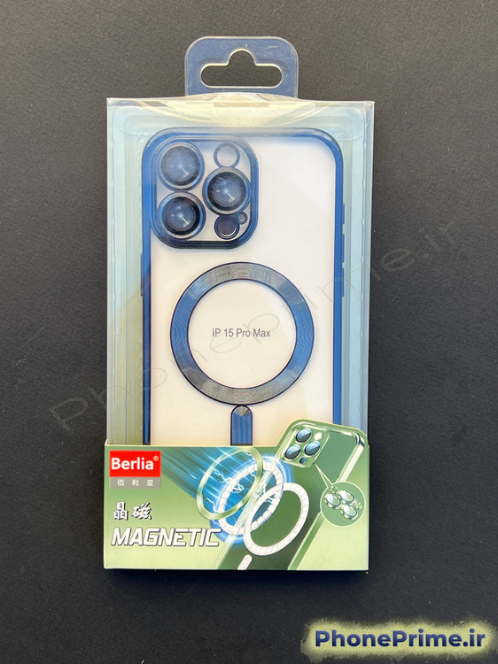 کاور شفاف دور رنگی مگسیفدار آیفون 15 پرومکس با محافظ لنز برند برلیا – کاور شیک و درجه یک