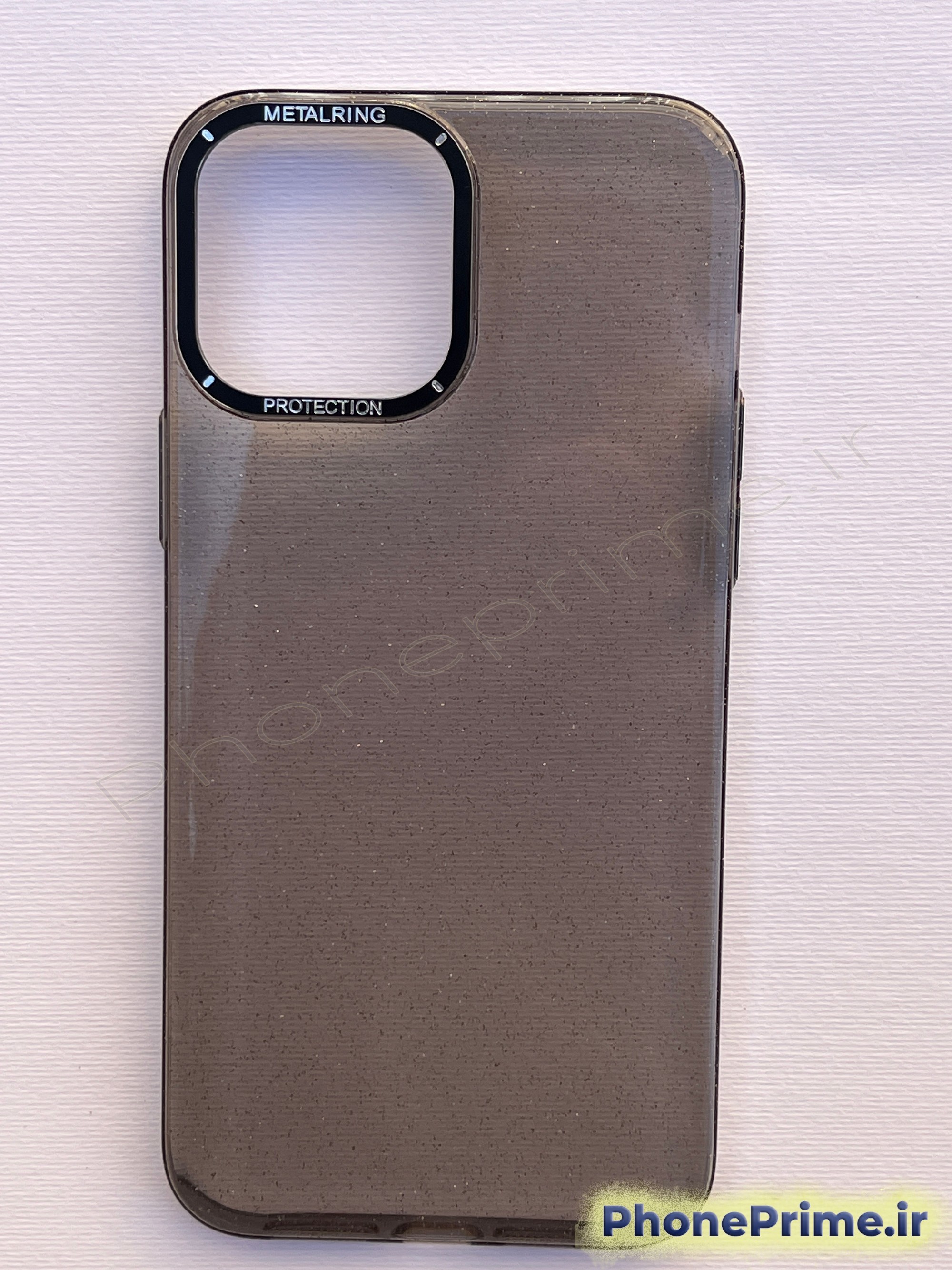 عکس کاور شیشه‌ای دودی شاین با فریم تیتانیومی برای آیفون 15 پرومکس – مدل اسلیم و ضدزردی