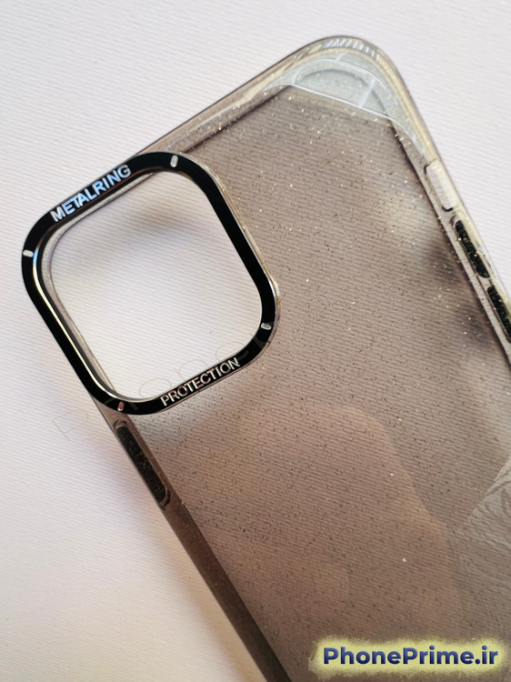 عکس کاور شیشهای دودی شاین با فریم تیتانیومی برای آیفون 15 پرومکس – مدل اسلیم و ضدزردی