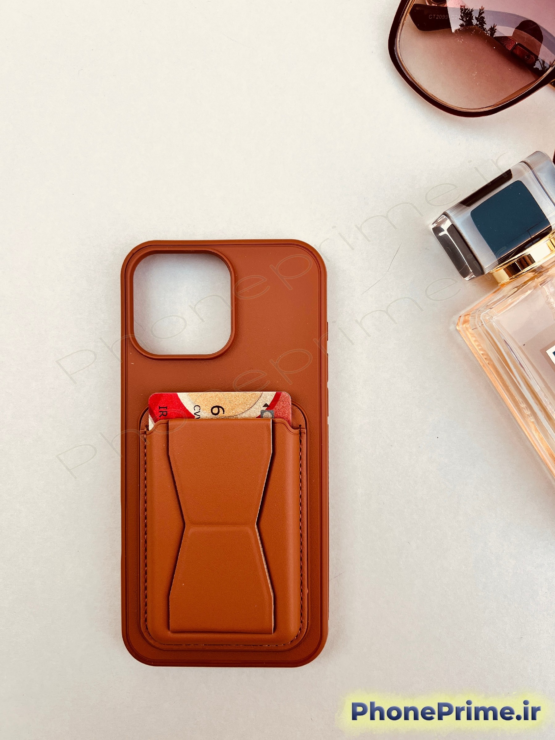 کاور چرمی قهوه ای ولت‌دار آیفون 11 پرومکس