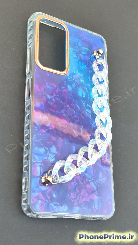 کاور شیائومی Note 11 Pro 4G / note 12 pro 4g هولوگرامی شاین آبی بنفش زنانه با زنجیر طرح فانتزی