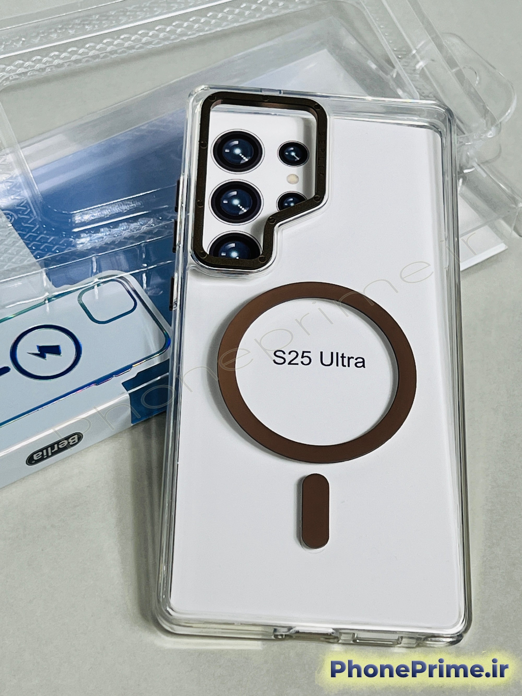 کاور شفاف مگسیف سامسونگ S25 Ultra با فریم تیتانیومی Desert